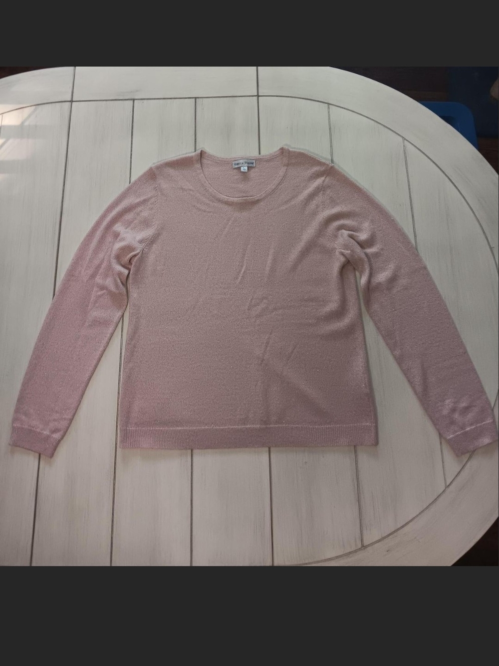 Rebecca Malone Pale Pink Shimmer Scoop Neck Sweater